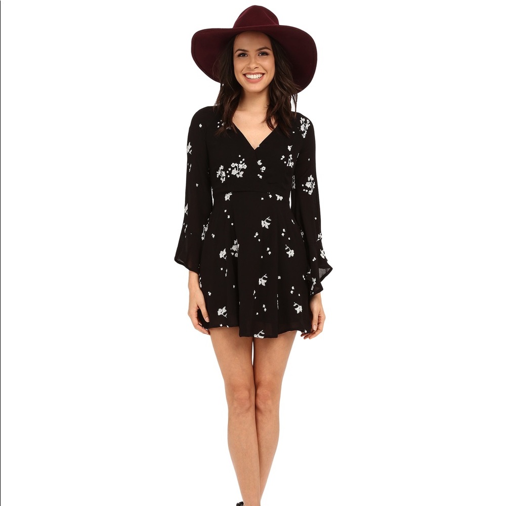 Free People Black Dress with White Embroidery
